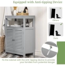 Bathroom Floor Cabinet Wooden Storage Organizer Freestanding Double Shutter Door -Comfort Bathroom Store 82979376 5