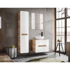 Bathroom Furniture Set With Tall Laundry Unit & 600 Vanity Countertop Sink White Gloss Oak Arub -Comfort Bathroom Store 83711715 3