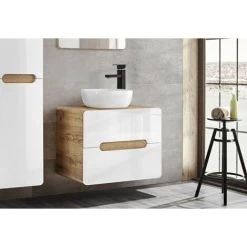 Bathroom Furniture Set With Tall Laundry Unit & 600 Vanity Countertop Sink White Gloss Oak Arub -Comfort Bathroom Store 83711715 4