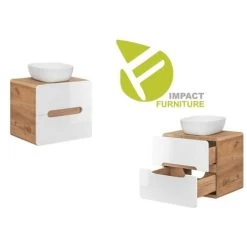 Bathroom Furniture Set With Tall Laundry Unit & 600 Vanity Countertop Sink White Gloss Oak Arub -Comfort Bathroom Store 83711715 5