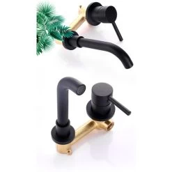 Black Brass Faucet, Wall Mounted Bathroom Mixer Tap, Wall Mounted Basin Faucets, Wall Mounted Basin Faucet For Bathroom Or Sink (Black) -Comfort Bathroom Store 84674320 4
