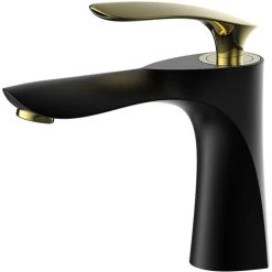 Single Lever Basin Mixer High Top Bathroom Faucet Black Theme Gold Chrome Handle Brass Single Lever Mixer