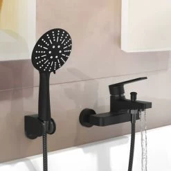 Shower Mixer With Hand Shower Black Shower Faucet Wall-mounted Bathtub Faucet With Bracket And Shower Hose 150 Cm For Bathrooms -Comfort Bathroom Store 84675705 3
