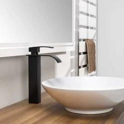 Black Waterfall Bathroom Mixer Tap Square Brass Basin Mixer Tap Hot And Cold Countertop Basin Mixer Tall Faucet -Comfort Bathroom Store 84677814 3