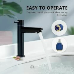 Bathroom Faucet Cold Water Only Matte Black Bathroom Sink Faucet Contemporary Style Stainless Steel Cold Water Faucet, Applicable Scope (Bathroom, Sink, Washbasin, Toilet) Thsinde -Comfort Bathroom Store 86044817 4