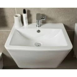 Pilton Bathroom Basin 570mm Wall Hung Sink Square Design 1 Tap Hole Ceramic Gloss -Comfort Bathroom Store 86060213 4