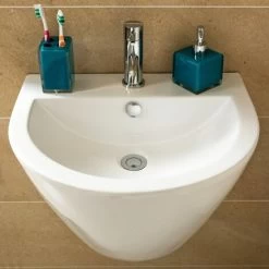 Croce Bathroom Sink 530mm Curved Wall Hung Basin 1 Tap Hole Ceramic -Comfort Bathroom Store 86060264 3