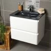 Goslar 600 Wall Mounted Vanity Unit In Gloss White With Grey Glass Basin -Comfort Bathroom Store 86061409 1