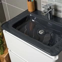 Goslar 600 Wall Mounted Vanity Unit In Gloss White With Grey Glass Basin -Comfort Bathroom Store 86061409 2