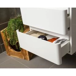 Goslar 600 Wall Mounted Vanity Unit In Gloss White With Grey Glass Basin -Comfort Bathroom Store 86061409 3