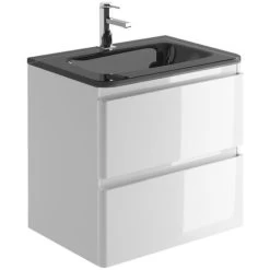 Goslar 600 Wall Mounted Vanity Unit In Gloss White With Grey Glass Basin -Comfort Bathroom Store 86061409 5