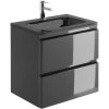 Goslar 600 Wall Mounted Vanity Unit In Titanium Grey Gloss With Grey Glass Basin -Comfort Bathroom Store 86061707 1