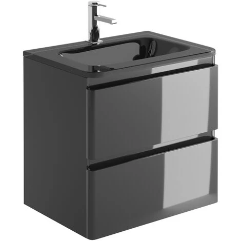 Goslar 600 Wall Mounted Vanity Unit In Titanium Grey Gloss With Grey Glass Basin 3 Goslar 600 Wall Mounted Vanity Unit In Titanium Grey Gloss With Grey Glass Basin