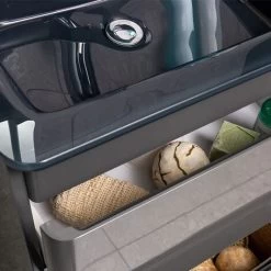 Goslar 600 Wall Mounted Vanity Unit In Titanium Grey Gloss With Grey Glass Basin 9 Goslar 600 Wall Mounted Vanity Unit In Titanium Grey Gloss With Grey Glass Basin -Comfort Bathroom Store 86061707 3