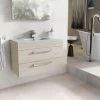 Hollton 800mm Light Wood Effect Wall Hung 2 Drawer Vanity Unit With White Glass Sink -Comfort Bathroom Store 86061723 1