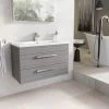 Hollton 800mm Grey Wood Effect Wall Hung 2 Drawer Vanity Unit With Ceramic Sink -Comfort Bathroom Store 86061905 1