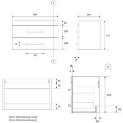 Hollton 800mm Grey Wood Effect Wall Hung 2 Drawer Vanity Unit With Ceramic Sink -Comfort Bathroom Store 86061905 4