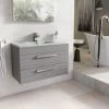 Hollton 800mm Grey Wood Effect Wall Hung 2 Drawer Vanity Unit With White Glass Sink 1 Hollton 800mm Grey Wood Effect Wall Hung 2 Drawer Vanity Unit With White Glass Sink -Comfort Bathroom Store 86062029 1