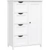 VASAGLE Bathroom Floor Storage Cabinet, Wooden Storage Unit With 4 Drawers, Single Door, Adjustable Shelf, For Living Room, Kitchen, Entryway, White By SONGMICS LHC41W -Comfort Bathroom Store 8617016 1