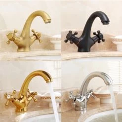 Traditional Victorian Integral Basin Faucet Vintage Double Cross Handle Bathroom Faucet, Gold -Comfort Bathroom Store 86503158 4