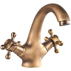 Traditional Victorian Integral Basin Faucet Vintage Double Cross Handle Bathroom Faucet, Antique -Comfort Bathroom Store 86503757 4