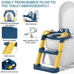 Kids Toilet Seat With Ladder, Non-Slip Foldable And Adjustable Kids Toilet Seat, Baby Toilet Seat With Backrest, Grip Pad For 1-7 Years Old Kids -Comfort Bathroom Store 86604374 4
