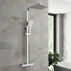 Thermostatic Shower Mixer Square Chrome Bathroom Twin Head Set