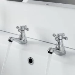 Traditional Bathroom Twin Basin Sink Taps 2 Tap Hole Brass Cross Head -Comfort Bathroom Store 8756425 2