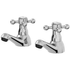 Traditional Bathroom Twin Basin Sink Taps 2 Tap Hole Brass Cross Head -Comfort Bathroom Store 8756425 3