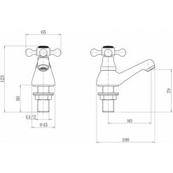 Traditional Bathroom Twin Basin Sink Taps 2 Tap Hole Brass Cross Head -Comfort Bathroom Store 8756425 5