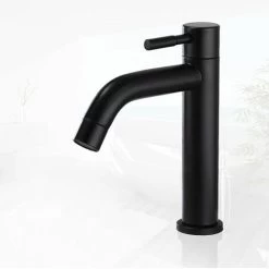 Matte Faucet Black Stainless Steel Basin Single Cold Water Tap For Home Kitchen Room Use, G1/2in Male Thread(Curved Mouth)