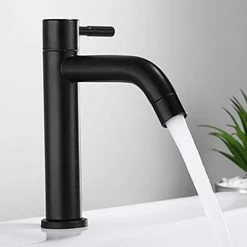 Matte Faucet Black Stainless Steel Basin Single Cold Water Tap For Home Kitchen Room Use, G1/2in Male Thread(Curved Mouth) -Comfort Bathroom Store 87632461 5