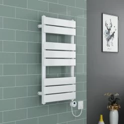 WarmeHaus Juva Flat Panel Dual Fuel Electric Thermostatic Heated Towel Rail Radiator 800x450mm White With 300W LCD White Electric Element 9 WarmeHaus Juva Flat Panel Dual Fuel Electric Thermostatic Heated Towel Rail Radiator 800x450mm White With 300W LCD White Electric Element -Comfort Bathroom Store 8828898 3