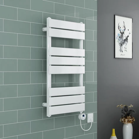 WarmeHaus Juva Flat Panel Dual Fuel Electric Thermostatic Heated Towel Rail Radiator 800x450mm White With 300W LCD White Electric Element 5 WarmeHaus Juva Flat Panel Dual Fuel Electric Thermostatic Heated Towel Rail Radiator 800x450mm White With 300W LCD White Electric Element - Image 3