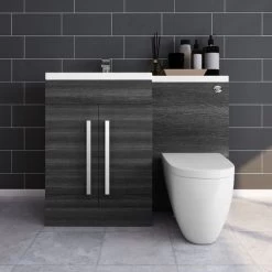 Calm Grey Left Hand Combination Vanity Unit Set With Cordoba Toilet
