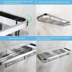 Shower Caddy SUS304 STAINLESS STEEL Shower Shelf Wall Mounted Bathroom Shelf Chrome Rectangular Shower Basket -Comfort Bathroom Store 88296784 4