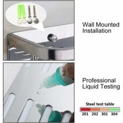 Shower Caddy SUS304 STAINLESS STEEL Shower Shelf Wall Mounted Bathroom Shelf Chrome Rectangular Shower Basket -Comfort Bathroom Store 88296784 5