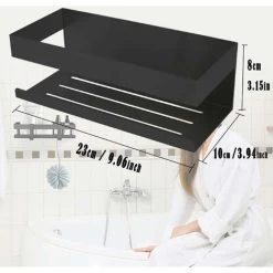 Shower Shelf, Shower Shelf Without Drilling, Stainless Steel Bathroom Shelf, Shower Storage, Adhesive Installation Shower Caddy For Shampoo, With Set Of 2 Hooks, Matte Black -Comfort Bathroom Store 88297175 5