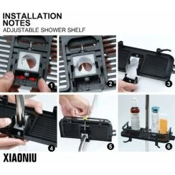 Plastic Adjustable Telescopic Shower Shelf, Bathroom Shelves，Bathroom Organizer Soap Holder For Storing Shampoo Soap, No Drilling Mounting For 18mm-25mm, Black -Comfort Bathroom Store 88297718 3