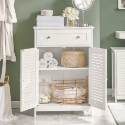 SoBuy White Storage Cabinet Cupboard With Drawer And Shutter Doors,FRG238-W -Comfort Bathroom Store 8842897 3