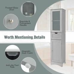 Bathroom Tall Cabinet Slim Freestanding Storage Organizer Cupboard 2 Doors 11 Bathroom Tall Cabinet Slim Freestanding Storage Organizer Cupboard 2 Doors -Comfort Bathroom Store 88631250 5