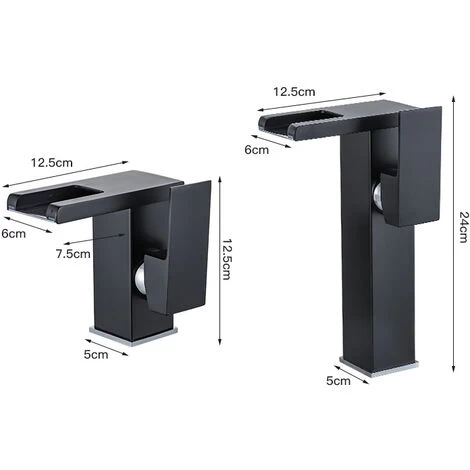 Waterfall LED Bathroom Mixer, Black Gold Low 4 Waterfall LED Bathroom Mixer, Black Gold Low - Image 2