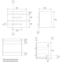 Hollton 600mm Anthracite Grey Wall Hung 2 Drawer Vanity Unit With Ceramic Sink -Comfort Bathroom Store 88841447 3