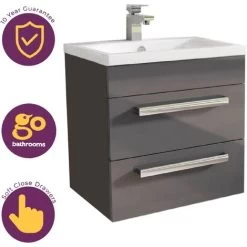 Hollton 600mm Anthracite Grey Wall Hung 2 Drawer Vanity Unit With Ceramic Sink -Comfort Bathroom Store 88841447 5