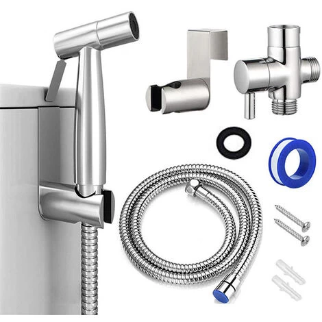 Toilet Hand Shower Kit, Shower Head For Bathroom Cleaning, Personal Daily Hygiene Sprayer, Wall Hose Set (Silver) 3 Toilet Hand Shower Kit, Shower Head For Bathroom Cleaning, Personal Daily Hygiene Sprayer, Wall Hose Set (Silver)