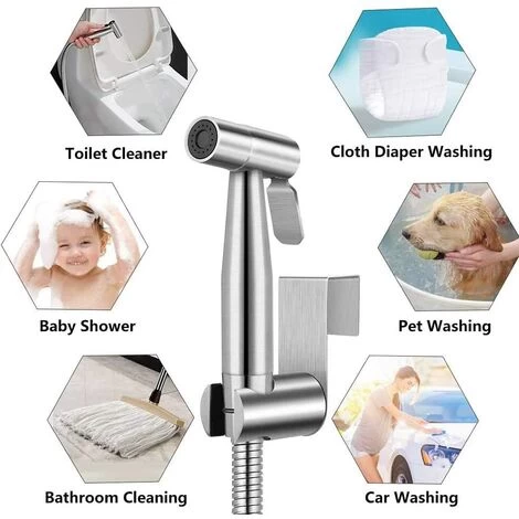 Toilet Hand Shower Kit, Shower Head For Bathroom Cleaning, Personal Daily Hygiene Sprayer, Wall Hose Set (Silver) 5 Toilet Hand Shower Kit, Shower Head For Bathroom Cleaning, Personal Daily Hygiene Sprayer, Wall Hose Set (Silver) - Image 3
