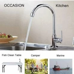 Cold Water Sink Faucet Single Handle One Hole High Arc Deck Mount Stainless Steel Bar Faucet For Kitchen Garden Outdoor RV Easy Installation Chrome 8 Cold Water Sink Faucet Single Handle One Hole High Arc Deck Mount Stainless Steel Bar Faucet For Kitchen Garden Outdoor RV Easy Installation Chrome -Comfort Bathroom Store 89808249 2
