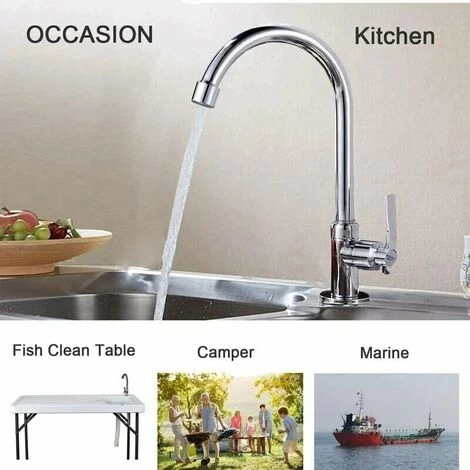 Cold Water Sink Faucet Single Handle One Hole High Arc Deck Mount Stainless Steel Bar Faucet For Kitchen Garden Outdoor RV Easy Installation Chrome 4 Cold Water Sink Faucet Single Handle One Hole High Arc Deck Mount Stainless Steel Bar Faucet For Kitchen Garden Outdoor RV Easy Installation Chrome - Image 2