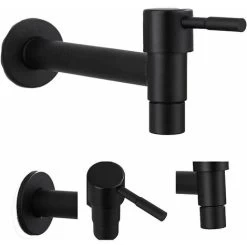 Mop Pool Faucet, Black Wall Mount Faucet, Wall Tap, Cold Water Faucet, Bathroom, Sink, Balcony, Kitchen Stainless Steel Water Saving Faucet (Black) -Comfort Bathroom Store 89808285 5