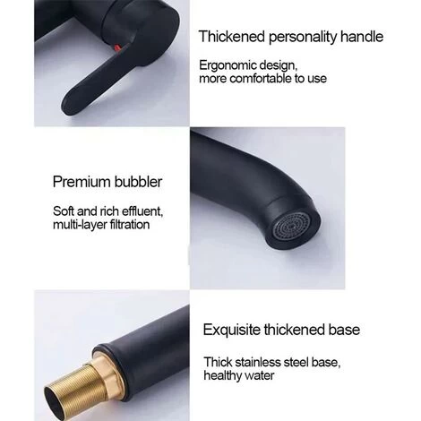 Bathroom Vessel Sink Faucet Single Handle Matte Black Lavatory Vanity Mixer Tap Tall Spout Single HoleBlack Gold 5 Bathroom Vessel Sink Faucet Single Handle Matte Black Lavatory Vanity Mixer Tap Tall Spout Single HoleBlack Gold - Image 3